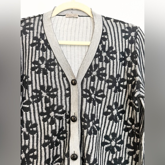 Bottega Venetia Black Floral Stripe Cotton Button Front Soft Cardigan Sweater - Picture 3 of 6